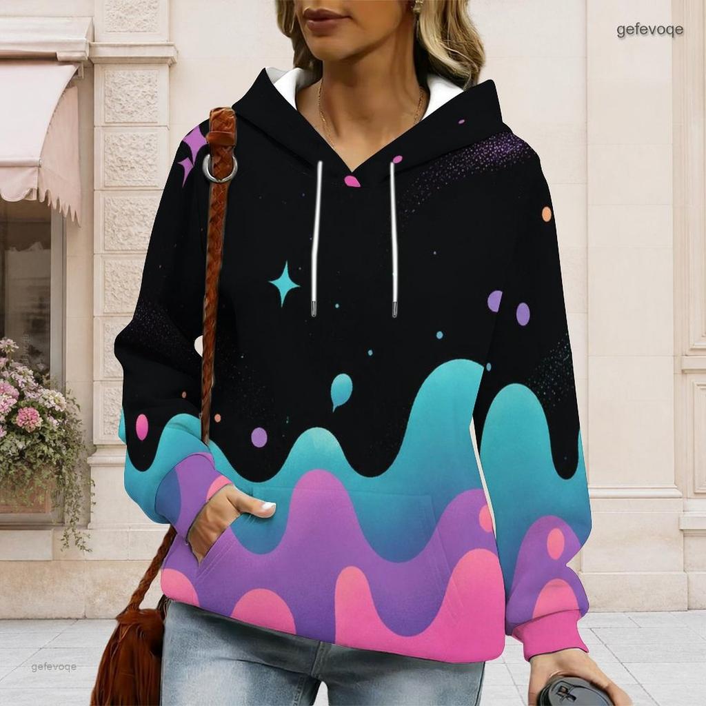 Plus Size Womens Hooded Sweatshirt White Drawstring Long Sleeve Loose Soft Casual Leisure Wear