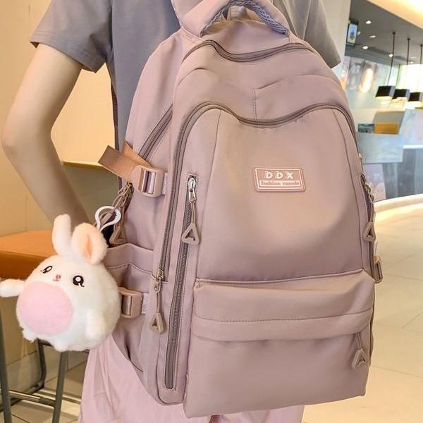 School Bag Female College Student Solid Color Large-Capacity Backpack Multi-Layer Strong Middle And High School Student Backpack