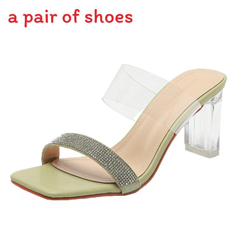 Water Crystal Flat Sandals For Women Summer Transparent Square Toe Slipon Stylish Footwear