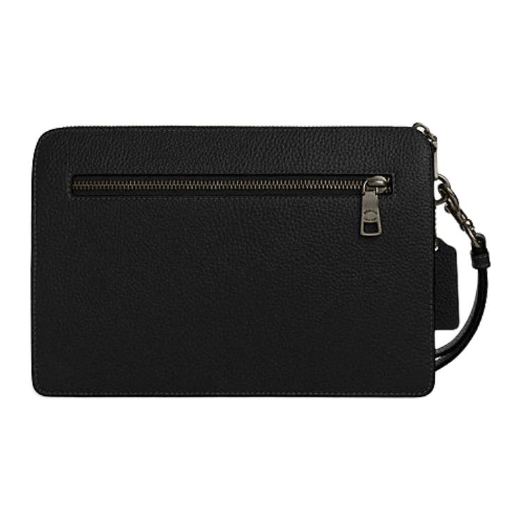 Coach 25 Logo Top Zip Leather Clutch Medium Men Clutch Black CW169-QBBK