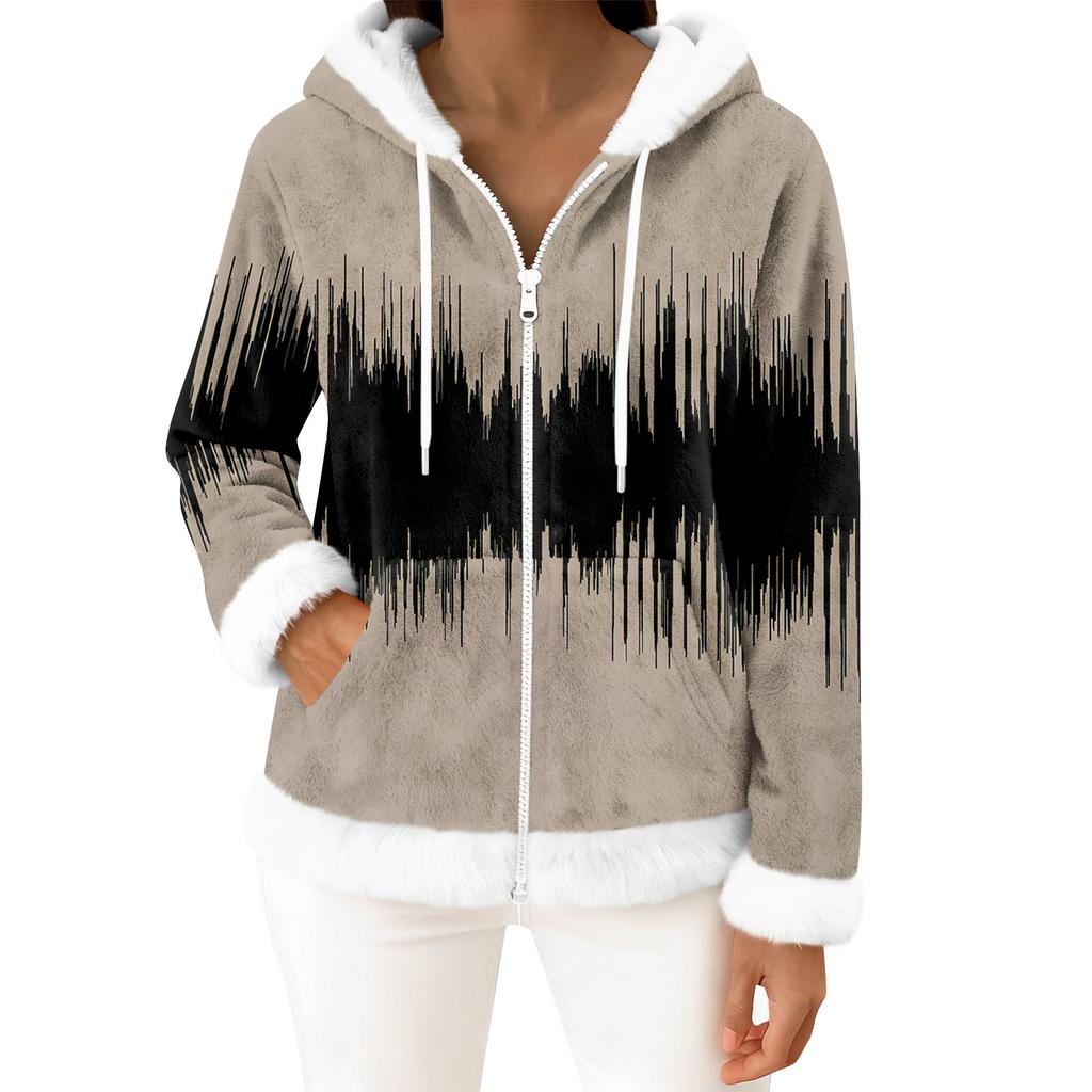 Moteriškas kasdienis madingas ilgomis rankovėmis užsegamas vilnos kardiganas su gobtuvu