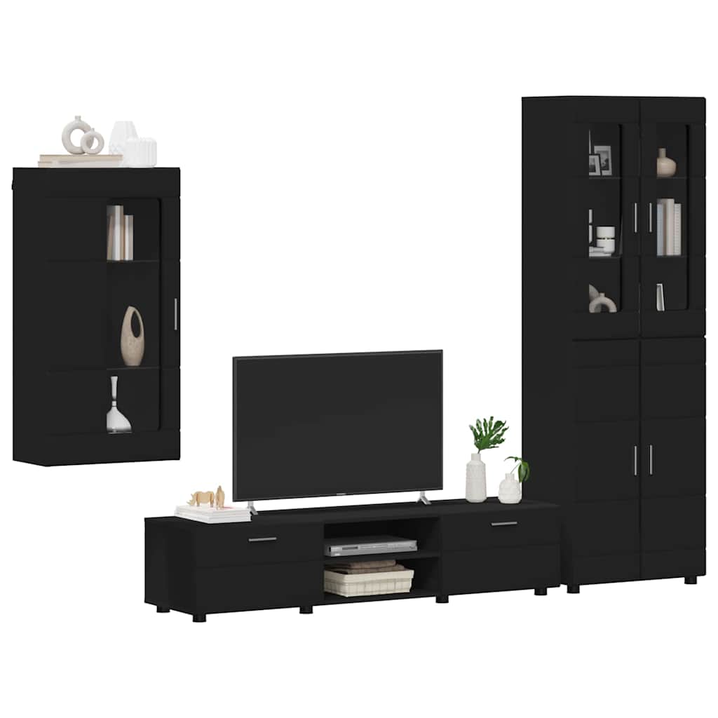 FLORIN 3 Piece TV Cabinet Set with Drawers Black Wood Based Material