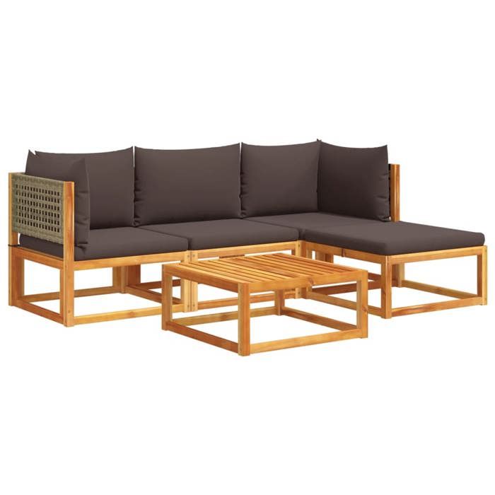 VidaXL Ensemble de canapés de jardin 5 pièces avec coussins en bois d'acacia et rotin 3278895