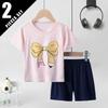Kids' Two-piece Set with Short Sleeves and Shorts, Sweet Pink for Girls, Casual and Versatile, Comfortable and Easy-going