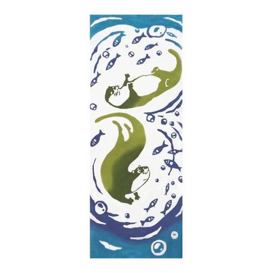 Prairie Dog Tenugui Towel - Sea Friends Otter Swimming - Wafuka - Approx. 33x90cm 100% Cotton Made in Japan