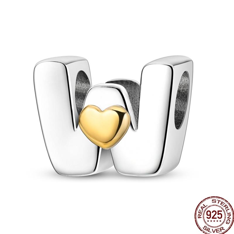 Copper 26 Letter English Alphabet Charms Beads Gold Heart Pendant Fit Original Bracelet Diy Jewelry Making As Gifts