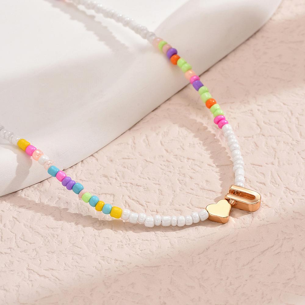 European and American Colored Rice Beads 26 Letter Beaded Necklace Creative Niche Neck Chain Collarbone Chain