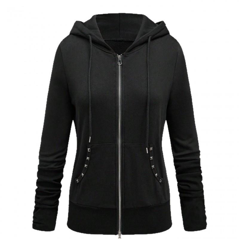 Y2K Streetwear Hooded Zip-Up Sweatshirt With Rhinestone Cross Pockets Loose Fit Long Sleeve Womens Fall 2025