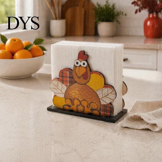 Decorative Tissue Storage for Countertop Thanksgiving Solid Wood Napkin Holder, Fall Harvest Gnome Scarecrow Turkey Table Decor Dispenser, Waterproof