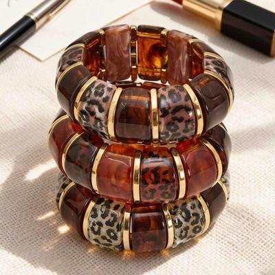 18k Verguld Luipaardprint Roestvrij Staal & Hars Armband - Europees Amerikaanse Trendy Oceaan Strand Stijl