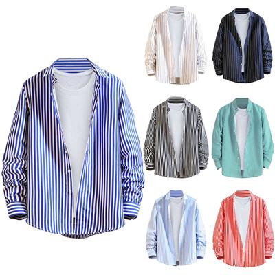 Casual Striped Shirt Men's Fashion Long Sleeve Trend Men's Shirt Korean Men's Plus-size Shirt