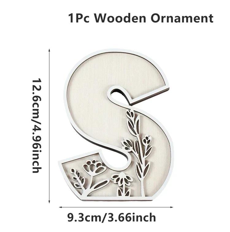 Wooden Alphabet Letters Wall Decor Set Engraved Floral Pattern Home Craft Ornaments Elegant Display for Living Room