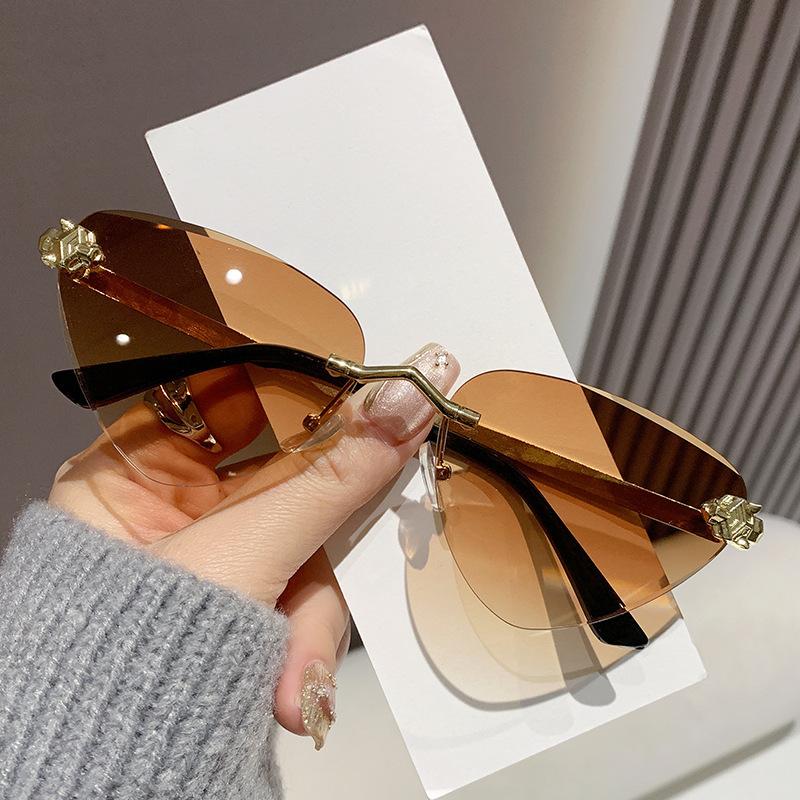 Cat Eye Rimless Sunglasses Women Men Luxury UV400 Protection Gradient Lens Metal Frame Fashion Eyewear Shades