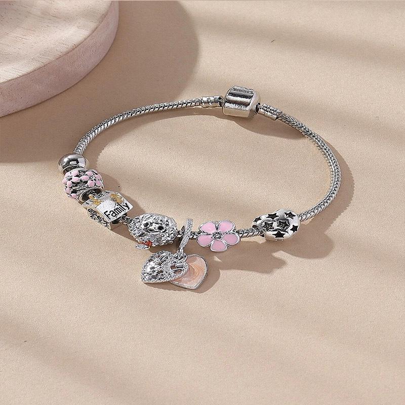 DIY Beaded Bracelet With Cartoon Family Girl Pendant Heart Flower Charm Jewelry