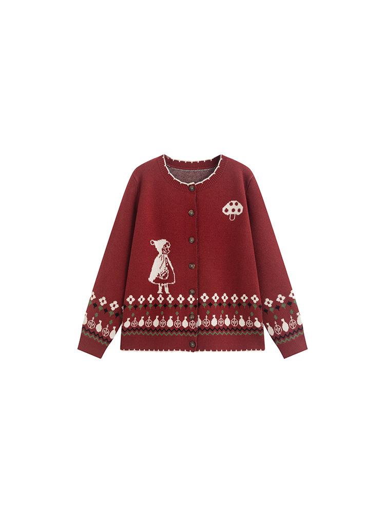 Plus Size Women's Retro Jacquard Sweater Coat, 2025 Winter Loose Knit Cardigan, Style 23538