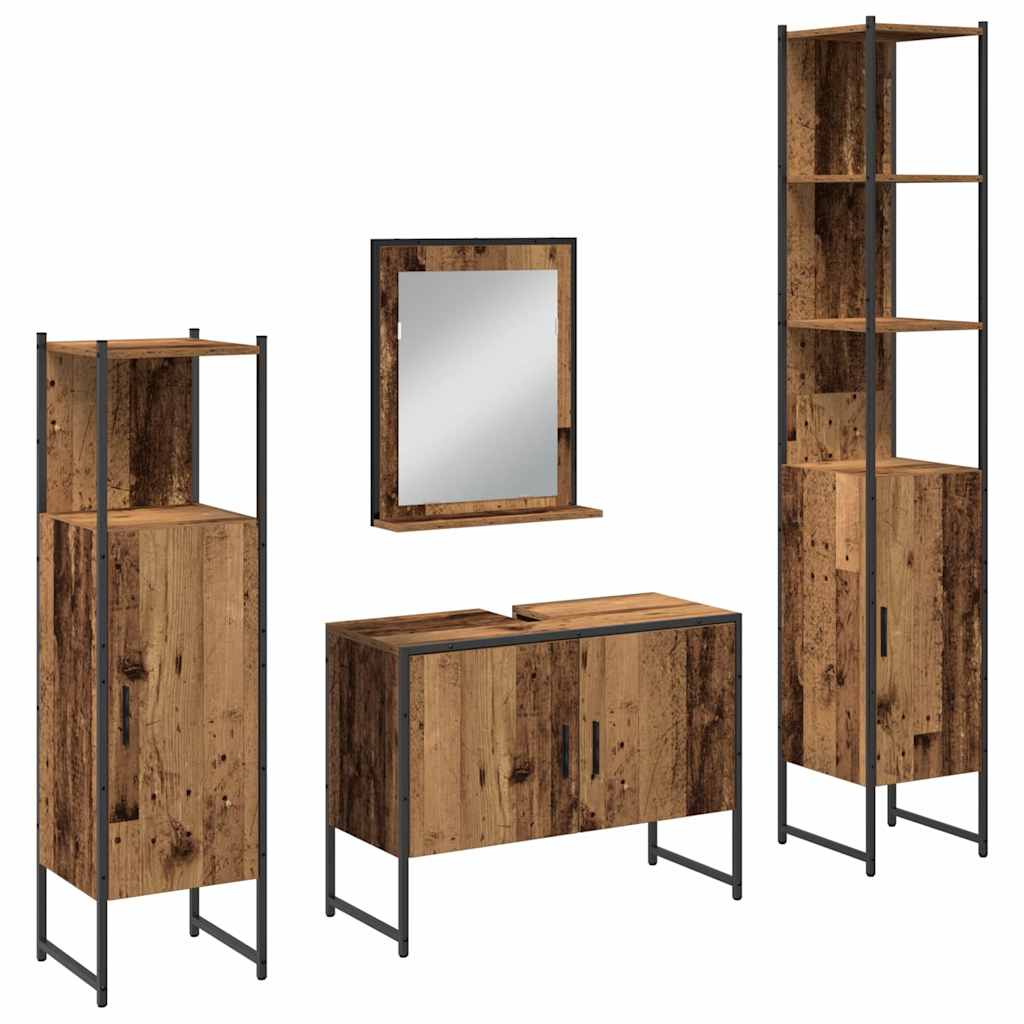 Bathroom Furniture Set with Door Shelf 4 pcs Brown Engineered Wood