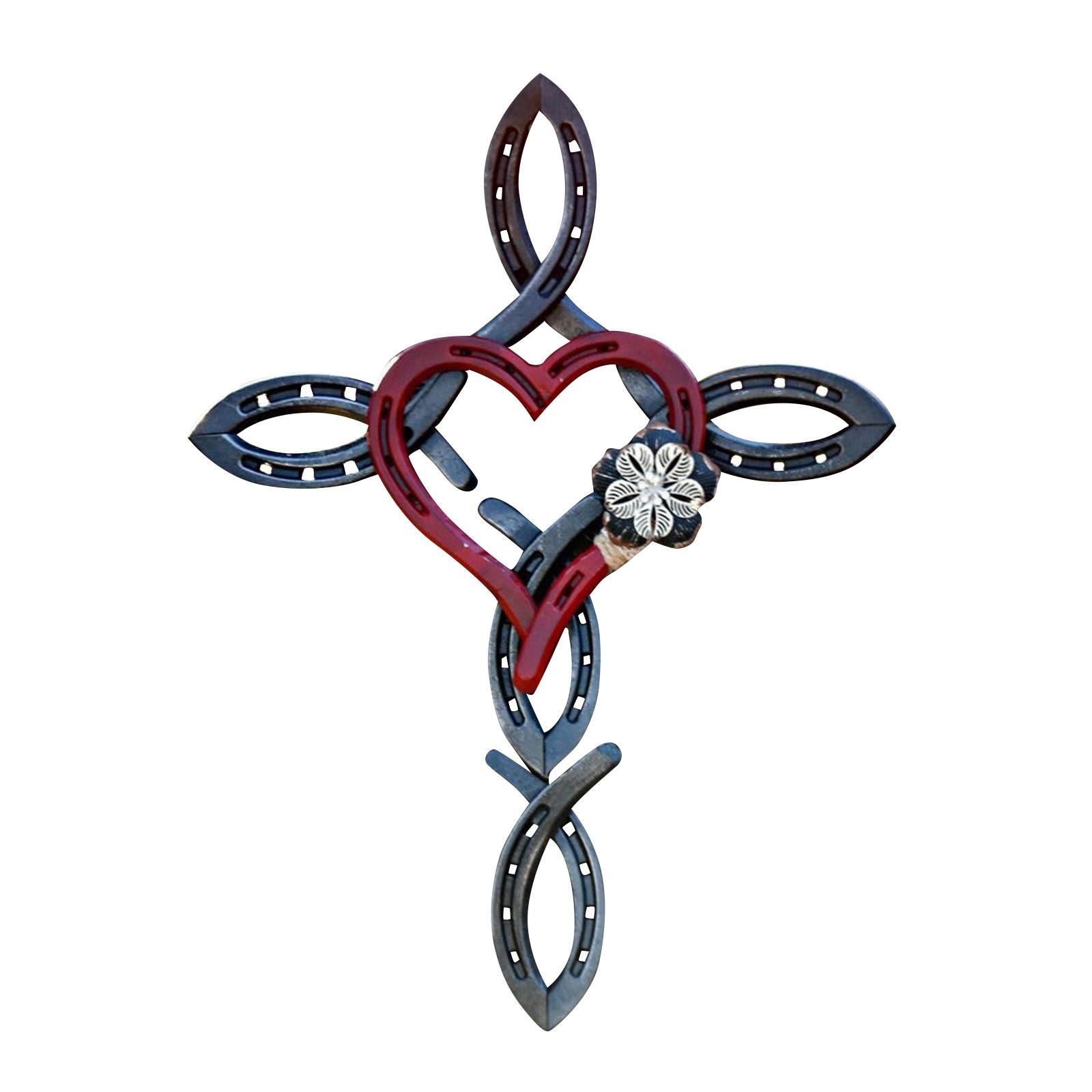 

Atural Horsehsoe Cross With Heart Metal Wall Art Horseshoe Cross Outdoor Patio Home DecorHome Decor, One Size One Size красный