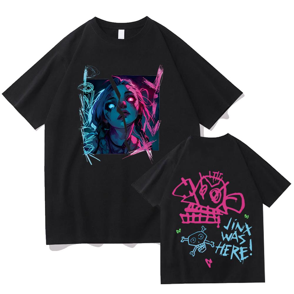 

Футболки из хлопка Arcane Jinx, горячая футболка из аниме Arcane, новые модные футболки для женщин и мужчин, повседневные топы с круглым вырезом, летние футболки с принтом с двумя сторонами XS чёрный