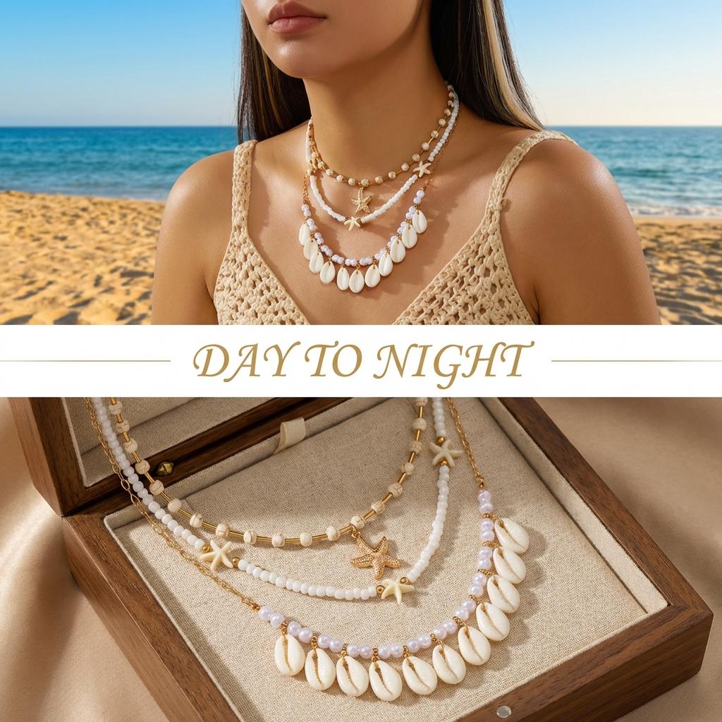 Bohemian Multilayer Starfish Shell Pendant Necklace for Women Handmade Imitation Pearl Beaded Choker Beach Party Charm Jewelry