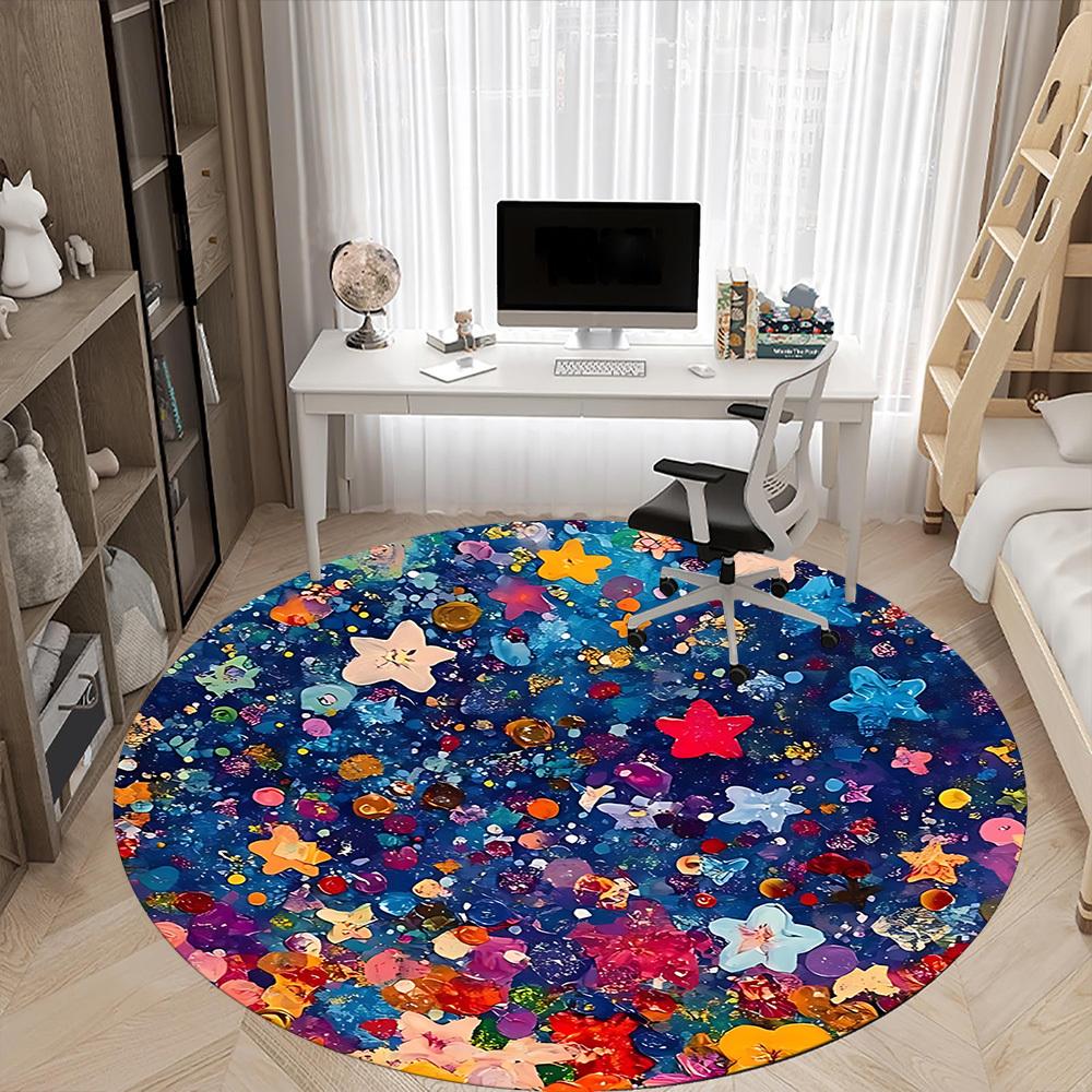 1pc Star Confetti Office Round Area Rug, Indoor Mat Suitable For Office, Under Office Chairs Bedroom Living Room Home Decor, Room Deco 077