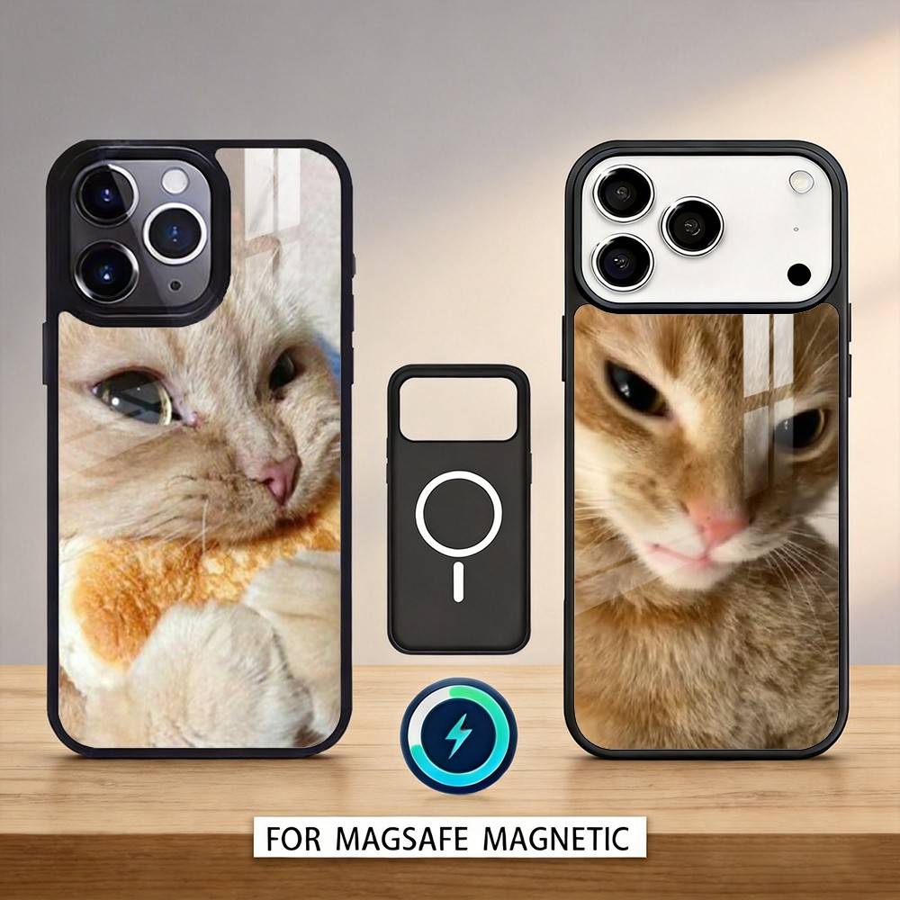 Funny Cat Memes Phone Case For iPhone17,16,15,14,13,12,Pro,Max,Magnetic For Magsafe Wireless Charging