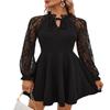 Autumn and Winter Elegant Women's Dress Solid Color French Color Lace Lace-up Long Sleeve Dress
