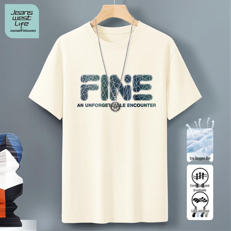 JEANSWEST LIFE Men s Letter Print Cotton Short Sleeve T-Shirt L