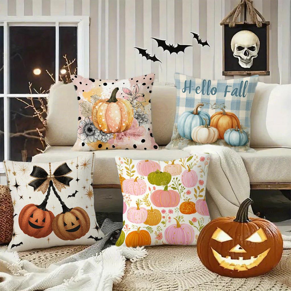 Pumpkin-Patterned Pillow Covers For Fallsuitable For Sofa Car Bedroom Decorative Cushion Cover Pillow Cover