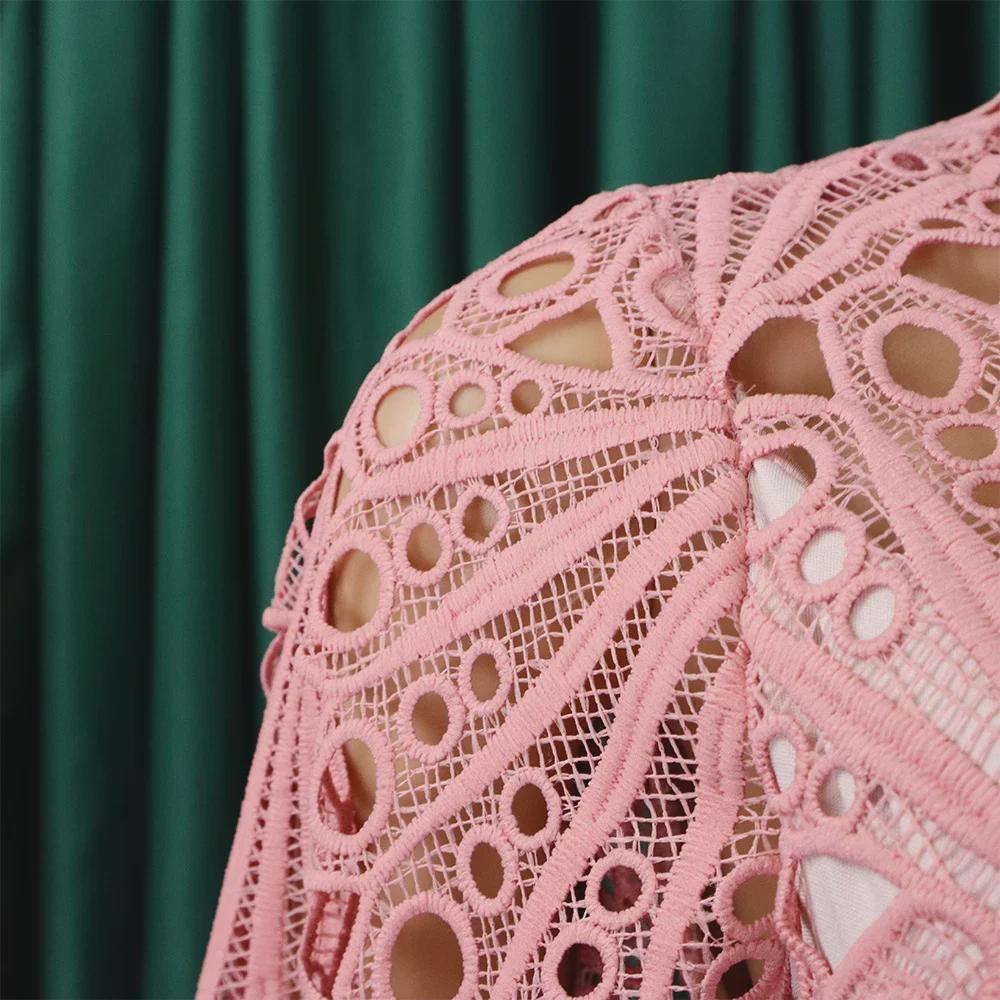 2024 Pure Color Lace Hollow Pleated Women's Dress - European and American Style