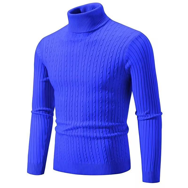 Men S High Neck Long Sleeve Twisted Knit Solid Color Youth Sweater