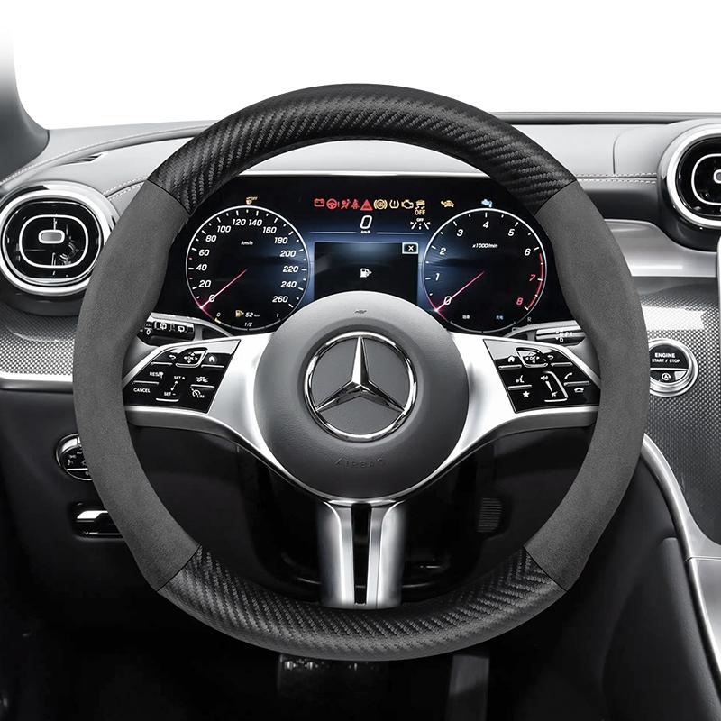Suitable for Mercedes-Benz Suede Matte Carbon Fiber Texture Steering Wheel Cover Suitable for E Class S C a Glc Suv Eqc Gle Gla Eqe Amg Eq E63 Maybach
