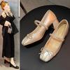 Fashion 2025French Retro  Jane Shoes Woman Beige Elegant  Shoes Comfort Versatile Bowknot Single  Chaussure Femme