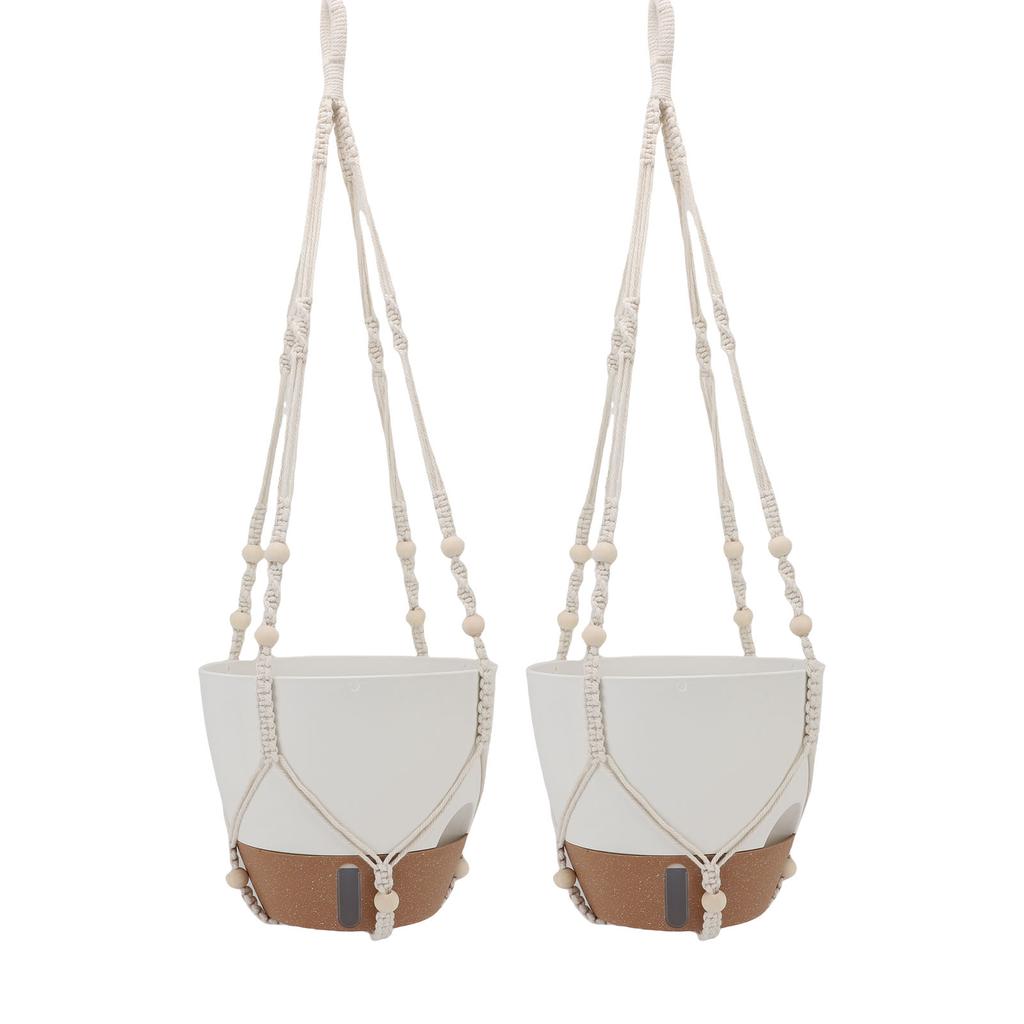 2 Pack 10 Inch Self Watering Hanging Planter Plastic Wood Hanging Flower Pot Basket with Drainage