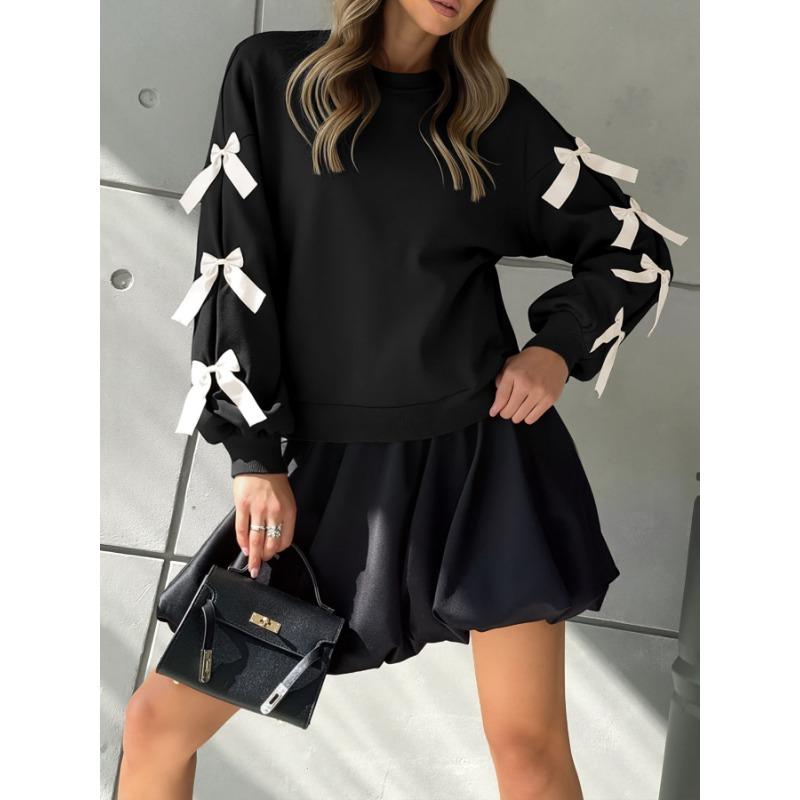 Autumn and Winter Sweet Wind Top Round Neck Bow Christmas Women's Hoodies