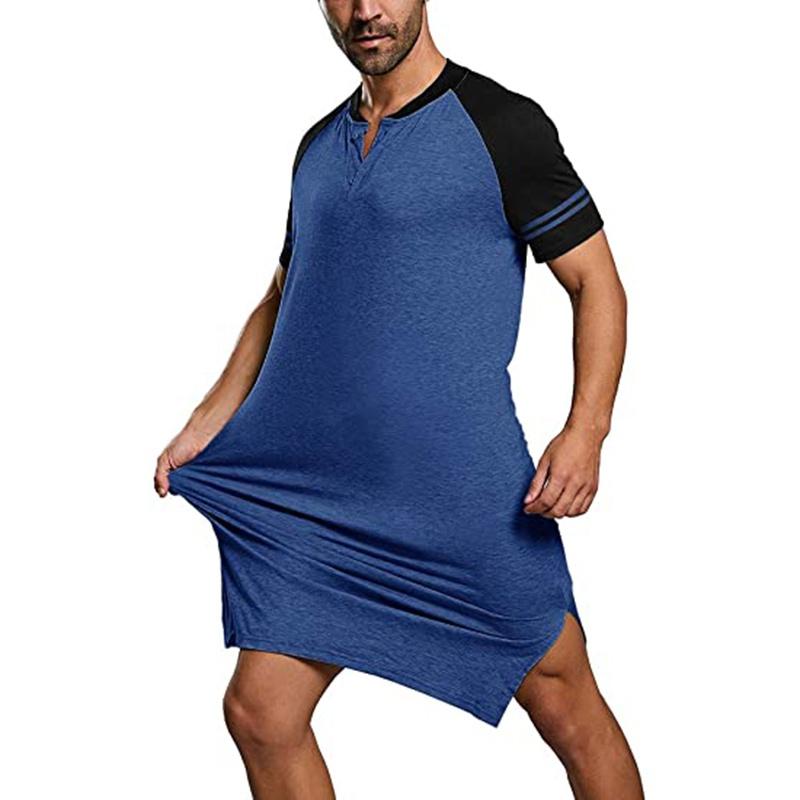 New Mens Nightshirt Short Sleeve Nightgown Sleepwear Men Oversized Comfort Cotton Nightwear Tops