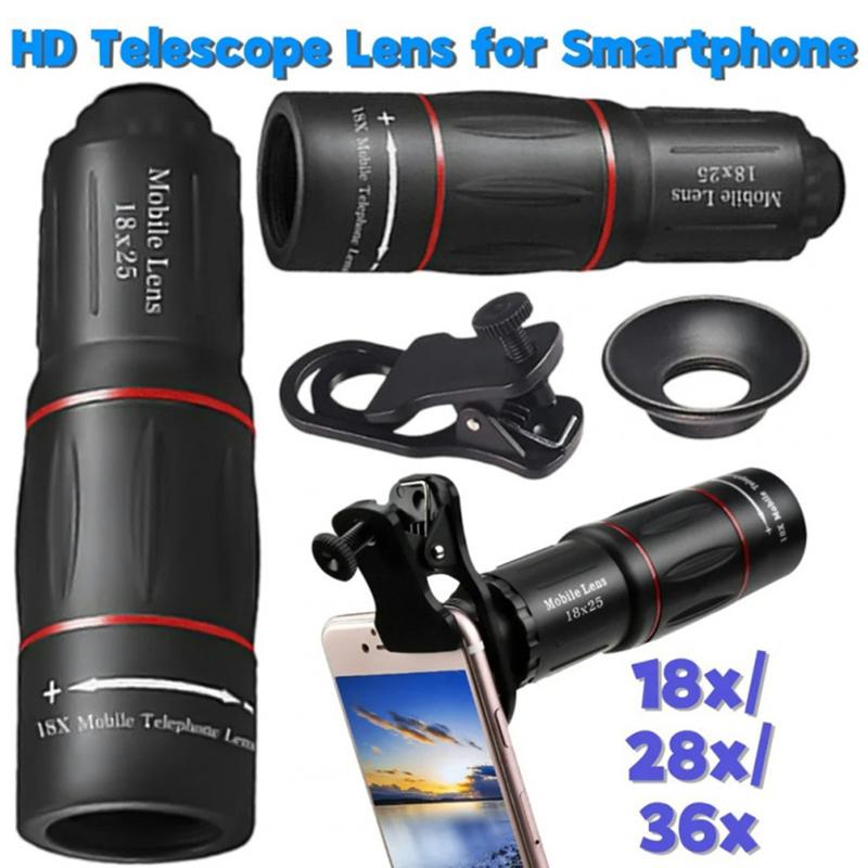 Lente Teleobiettivo per Cellulare 18/28/36X Telescopio Monoculare ad Alta Potenza HD Collegabile Esternamente Parti per Fotografia da Cellulare
