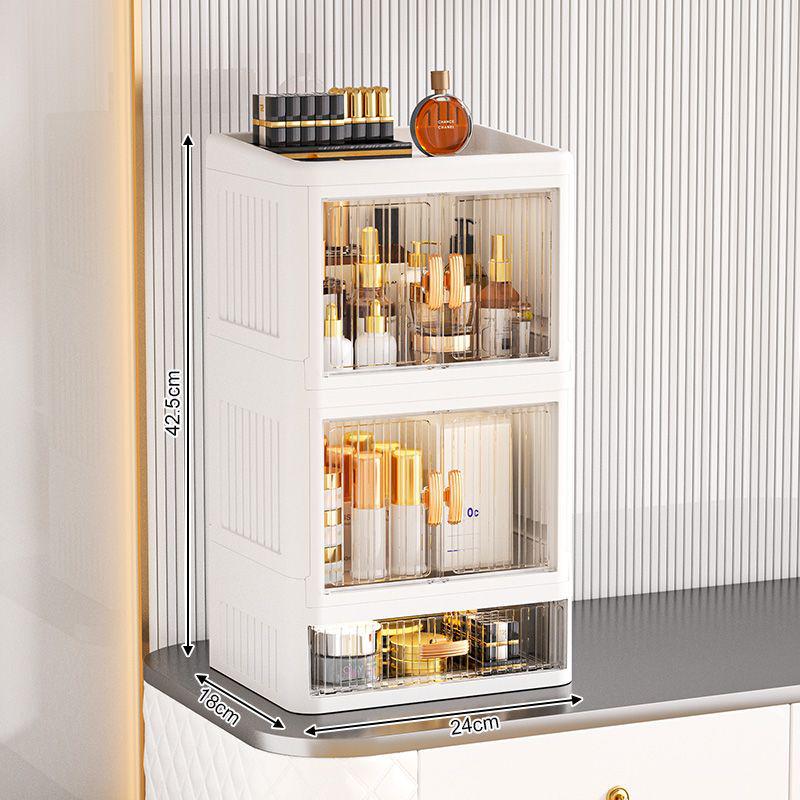 Foldable Double Door Skincare Organizer with Drawers and Multi-Layer Storage