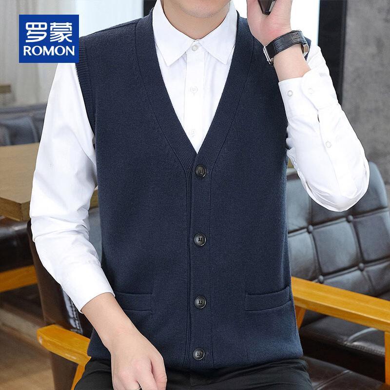 ROMON Men's 100% Merino Wool V-Neck Cardigan Vest