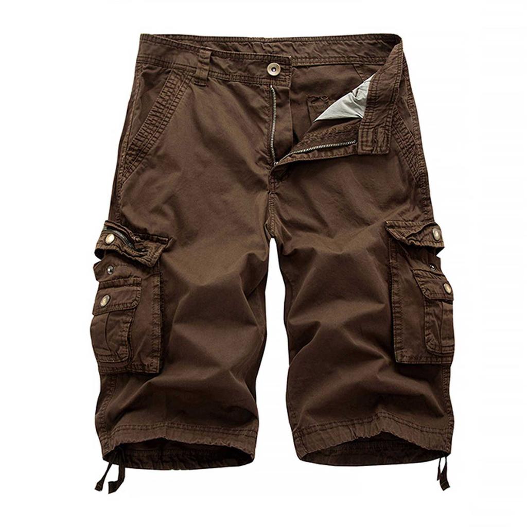 Men's Fashion Solid Color Multi-Pocket Pants Cotton Cargo Overalls Shorts