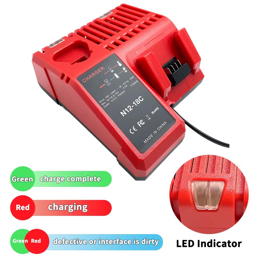 Replace 3A 12V 14V 18V Rapid Fast Li-Ion Charger Fit For Milwaukee M12-18C Dual Port Multi-Voltage Lithium-Ion Battery M12 M18