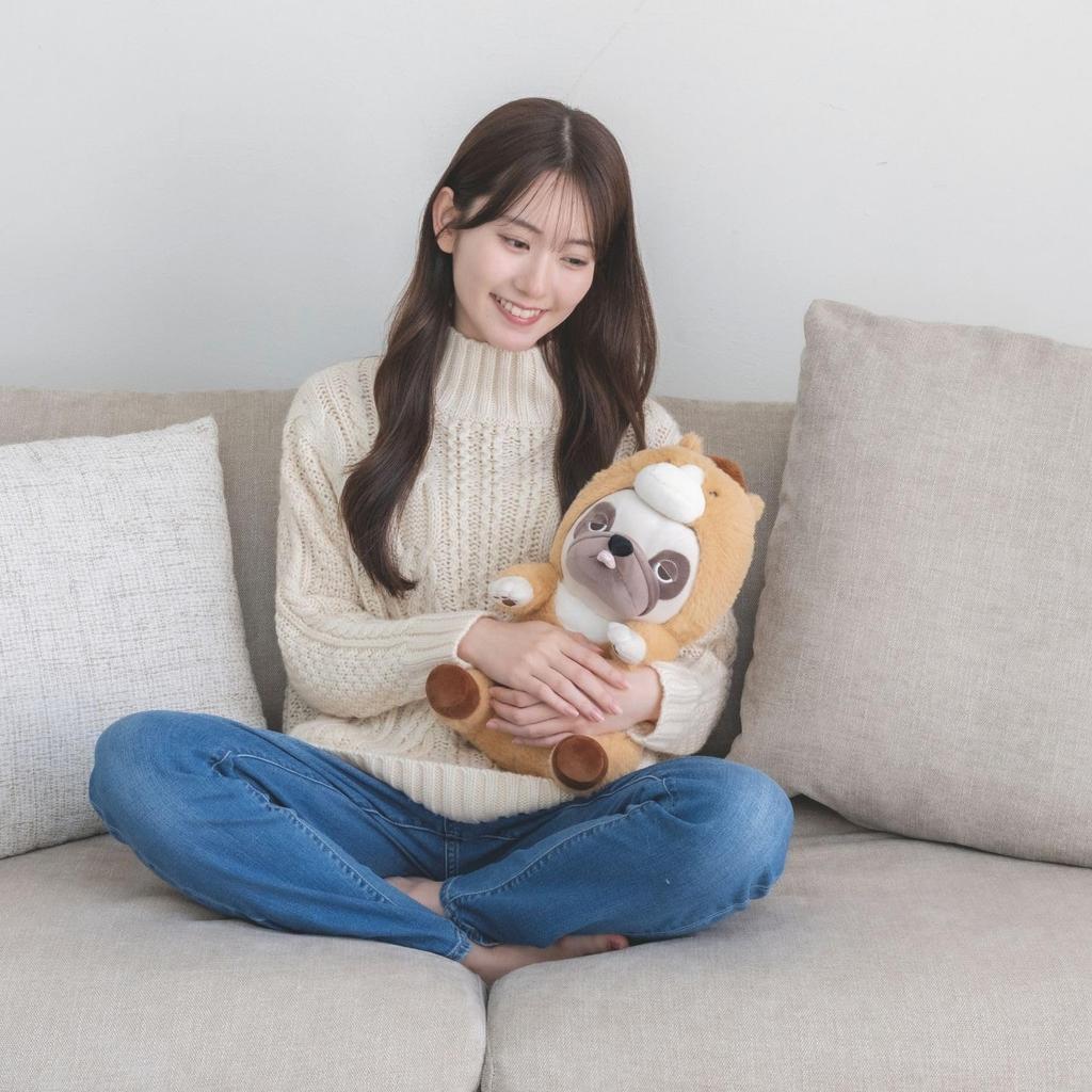 Livheart Hooded Sitting Body Pillow, Medium, Premium Sleepy Animals Hana the Pug (Total Length: Approx. 31cm), Horse, Zodiac Plush Toy, 37029-32