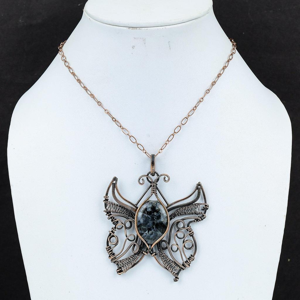 Larvikite Pendant Copper Wire Wrapped Pendant Larvikite Butterfly Jewelry Handmade Elegant Pendant Gemstone Copper Jewelry Pendant For Women