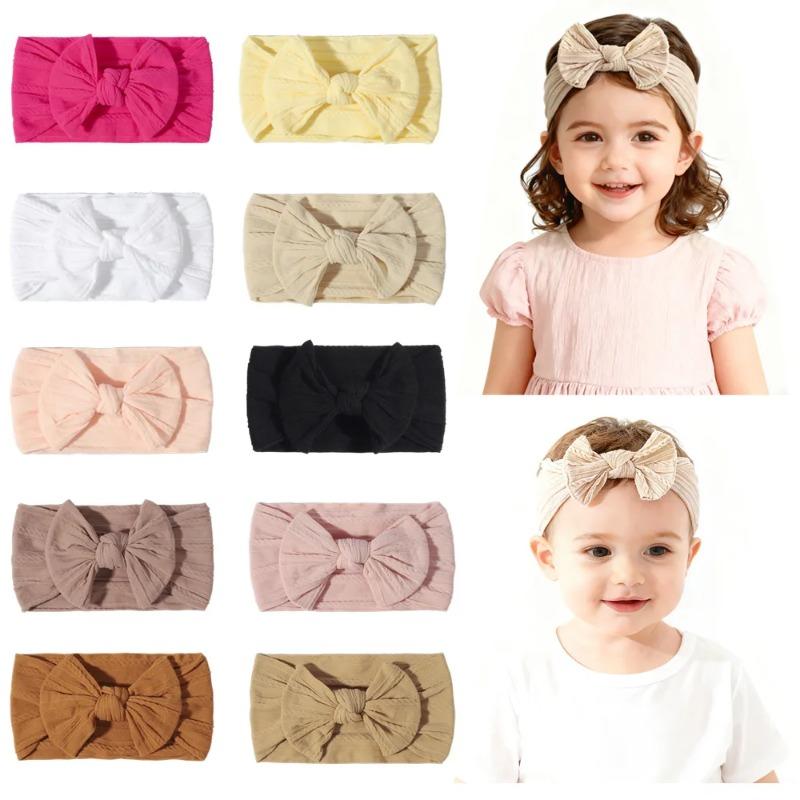 Solid Color Bowknot Baby Headband Sweet Headwear Kids Girls Boutique Elastic Protect Turban Headand Baby Hair Style Accessories