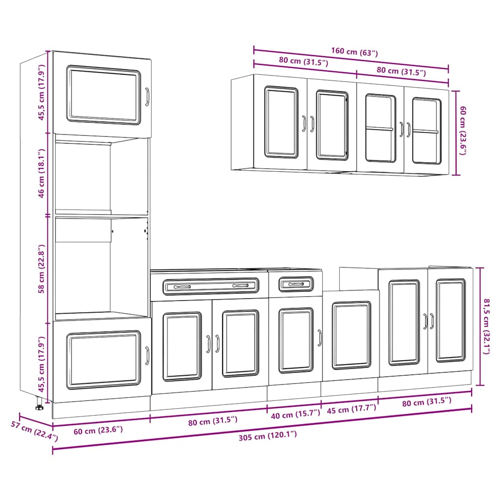 7 Piece Kitchen Cabinet Set Kalmar Concrete Grey Particleboard