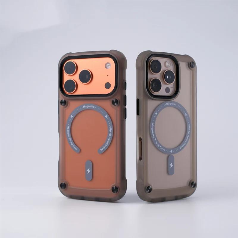 

Магнитный матовый полупрозрачный чехол для Magsafe для iPhone 17 16 15 14 Plus 13 12 Pro Max Air Роскошная металлическая кнопка Ударопрочный чехол iPhone 13 Pro матовый черный