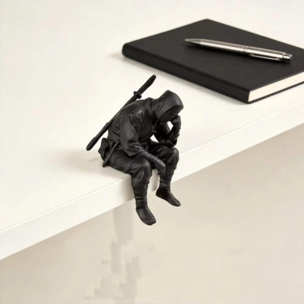 3D Printed Ninja Figurine Japanese Style Seated Warrior Sculpture Cool Samurai Statue  Office