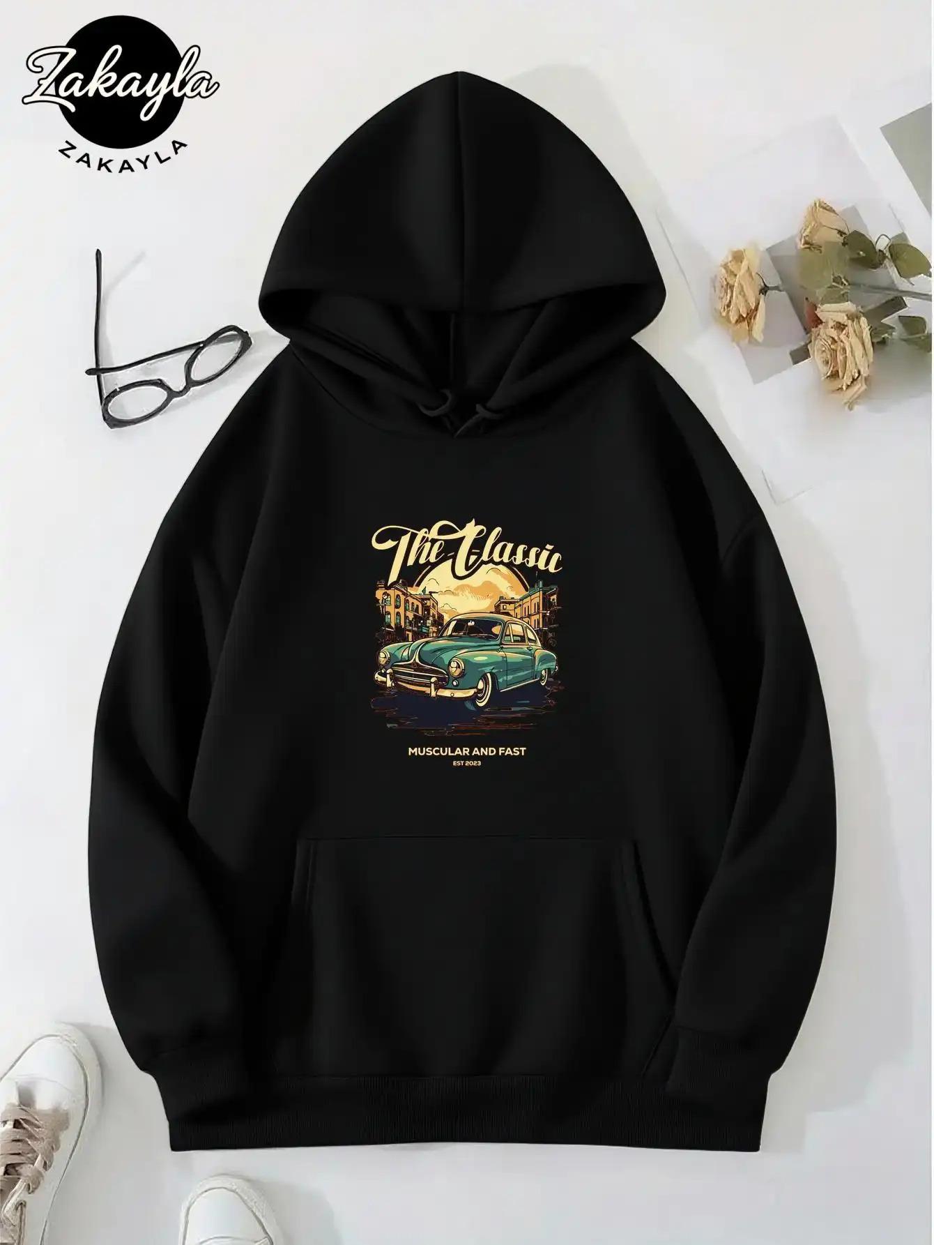 

Men s Vintage Classic Car Hoodie - 1950s retro car design with front pockets, unisex pullover hoodie 3XL
