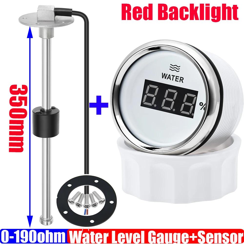 Digital 52mm Water Level Gauge+Water Level Sensor 100-500mm Red Light Water Tank Meter Indicator 0-190 OHM for Car Yacht 12V 24V