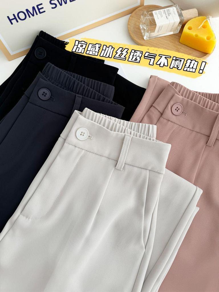 Pantalones Rectos Cropped de Cintura Alta para Mujer Primavera/Verano 2026 con Cintura Elástica Trasera
