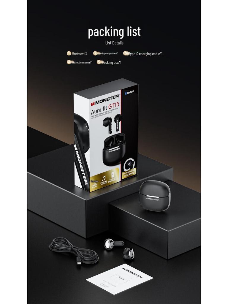 GT15 Wireless Bluetooth In-Ear Headset: Long Battery, Stereo, Noise-Cancelling, Perfect for Gaming